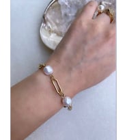 İncili Gold Renk Zincirli Minimal Çelik Bileklik (Çok Renkli-Multı)