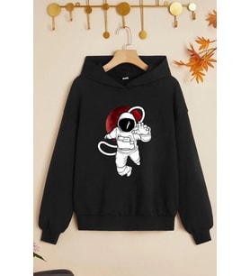 Çocuk Astronot Baskılı Sweatshirt (Siyah)