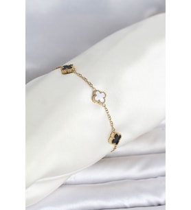 316L Çelik Gold Renk Siyah Beyaz Baby Yonca Model Kadın Bileklik TJ-BB8557