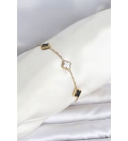 316L Çelik Gold Renk Siyah Beyaz Baby Yonca Model Kadın Bileklik TJ-BB8557
