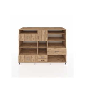 Kronos Dolap 13 Raflı 3 Çekmeceli 5 Kapaklı 220x59x163 Çam-Çam