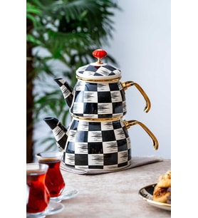 Acar Qualita King Doroty Emaye Çaydanlık Takımı Dama Dekor