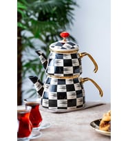 Acar Qualita King Doroty Emaye Çaydanlık Takımı Dama Dekor