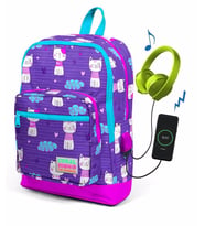 Coral High Kids Mor Kedi Desenli Dört Bölmeli Usb Şarjlı Kulaklık Çıkışlı Okul Sırt Çantası 23264