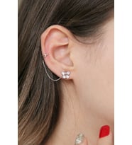 925 Ayar Gümüş Kelebek Figürlü Zincirli Kıkırdak Küpe - K034101