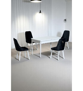 Monera Beyaz 80 x 132 Açılabilen MDF Masa Metal Ayaklı Mutfak Masası Takımı 4 Antrasit Sandalye