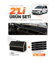 VOLKSWAGEN CADDY (2015-2019) Uyumlu Torpido Örtüsü + Deri Bagaj Çantası + Sticker Seti - Siyah Bej