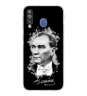 Samsung Galaxy M30 Uyumlu Kamera Korumalı Kapak Atatürk Tasarımlı  Şeffaf  Kılıf