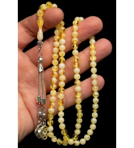 Hediyelik Tesbih, 6mm Namaz Tesbihi, Beyrut Damla Kehribarı Tespih, 99luk Tespih (Krem)