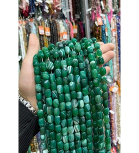 Yeşil Madagaskar Akik Taşı Silindir Kesim Yeşil 10x14mm Doğal Taş Dizi