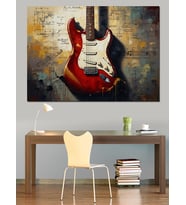 Duvarda Asılı Kırmızı Elektro Gitar Dekoratif Kanvas - Mdf Ahşap Tablo