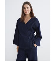 LCW Comfort İndigo Kruvaze Yaka Kadın Jean Kimono