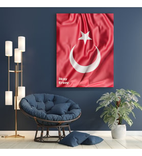 Kişiye Özel Türk Bayrağı  Tasarımlı Yeni İş Hediyesi Kanvas Tablo 30x50 cm