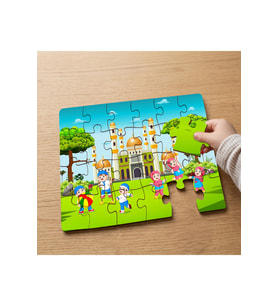 Camii Bahçesinde Oynayan Çocuklar Tasarımlı 24 Parça Ahşap Çocuk Puzzle MPK1122