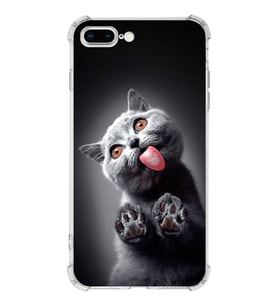 PrintiFy Apple iPhone 8 Plus Uyumlu Kedi 2 Baskılı Şeffaf Köşe Korumalı Antişok Kılıf
