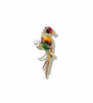 Papağan Broş(5 cm) Zirkon Taşlı İnci Detaylı Gold Renk