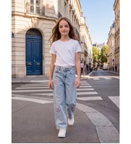 LCW Kids Mavi Wideleg Taşlı Kız Çocuk Jean Pantolon