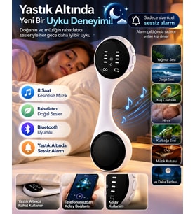 Sessiz Alarm Bluetooth Uyku Hoparlörü Yastık Altı Kullanım Rahatlatıcı Sesler 8 Saat Kesintisiz Müzi