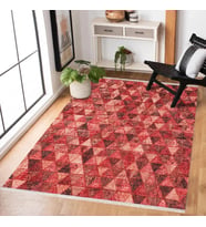 Kırmızı Halı Eskitme Vintage Geometrik Desen Dijital Baskı Salon Halısı Kaymaz Tablo Kod PC-APX-MOCCA-3707