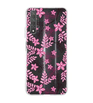 Huawei Honor 20 Uyumlu Kapak Floral Pembe Tasarımlı Şeffaf Silikon Kılıf