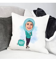 Kişiye Özel Başörtülü Eşe Hediye Karikatürlü Yastık