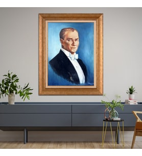 Altın Varaklı Çerçeveli Paspartulu Atatürk Tablo z4990 (Gold)