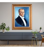 Altın Varaklı Çerçeveli Paspartulu Atatürk Tablo z4990 (Gold)