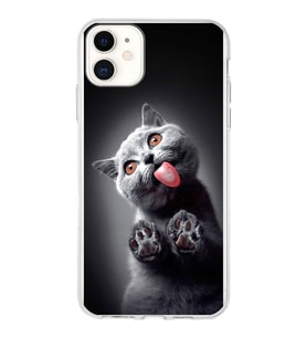 PrintiFy Apple  iPhone 11 ile Uyumlu 1mm Slim Fit Kedi 2 050c Baskılı Şeffaf  Kılıf