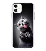 PrintiFy Apple  iPhone 11 ile Uyumlu 1mm Slim Fit Kedi 2 050c Baskılı Şeffaf  Kılıf