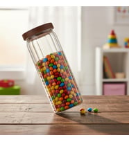 Akasya Kapaklı Uzun Çizgili Cam Kavanoz (1250 ml) Hava Geçirmez, Modern Fitilli Tasarım Gıda Saklama Kabı Makarna, Bakliyat, Kahve ve Çay Kavanozu (9x25 cm)