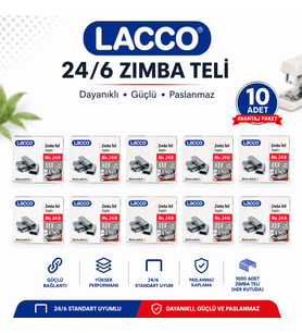 LACCO 24/6 Zımba Teli 10 Kutu 10000 Adet Standart Zımba Teli Dayanıklı Paslanmaz Güçlü Ofis Okul Evrak Zımbası Uyumlu