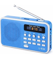Şarjlı Taşınabilir FM Radyo Dijital Ekranlı USB/TF/SD/AUX Destekli BL-5C Bataryalı Cep Radyosu (Mavi)