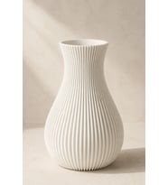 Dekoratif Vazo Modern Japandi Çizgili Kuru Çiçek Vazosu Beyaz Salon Masa Ve Raf Dekoru 2'li Paket (12cm)
