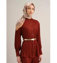 Armine Tivil İpek Eşarp 9326 - 83 Turuncu Karışık Desen