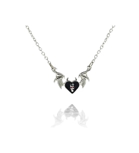 Yarasa Kanatlı Skull Heart Gotik Zincirli Kolye (Gümüş)