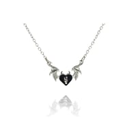 Yarasa Kanatlı Skull Heart Gotik Zincirli Kolye (Gümüş)