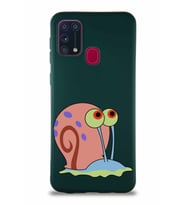 Samsung Galaxy M31 Soft Premier Kapak Salyangoz Gary Tasarımlı Silikon Kılıf - Yeşil (Şeffaf)