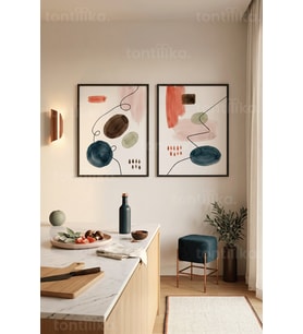 Modern Sanat Dokunuşlu Mutfak 2’li Ahşap Çerçeveli Tablo Seti