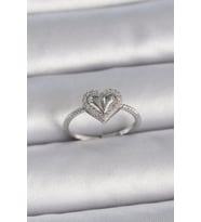 pilelistore Pirinç Gümüş Renk Ayarlanabilir Zirkon Taşlı Kalp Model Kadın Yüzük - TJ-BYK3395