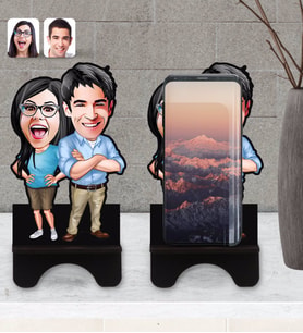 BK Gift Kişiye Özel Sevgililer Karikatürlü Ahşap Biblo Telefon Standı-101
