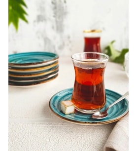 MADAM İZMİR Winter 6'lı Çay Tabağı - Modern Spiral Desenli Şık Sunum Tabağı (Turkuaz)