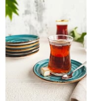 MADAM İZMİR Winter 6'lı Çay Tabağı - Modern Spiral Desenli Şık Sunum Tabağı (Turkuaz)
