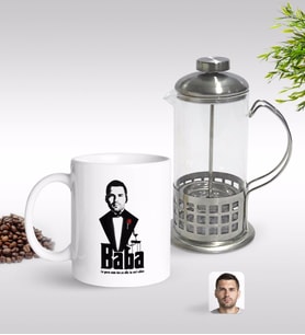 BK Gift Kişiye Özel Godfather Baba Silüet Tasarımlı Kupa & French Press Seti-3 (Model 1)