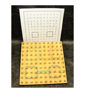 Geoboard Lastikli 10 x 10 Pimli ve  20 Şekil Kartlı Montessori Geometri Oyunu