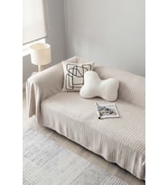 Bej Pötikare Desenli Polarlı Yumuşak Dokulu Koltuk Örtüsü 170x210 cm