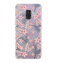 Samsung Galaxy A8 (2018) Uyumlu Kapak Floral Kırmızı Tasarımlı Şeffaf Silikon Kılıf
