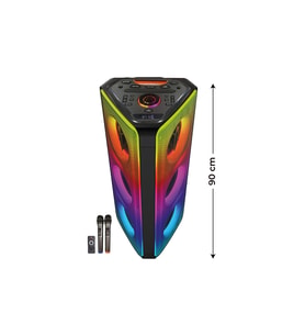 Full Panel RGB Işıklı Dev Parti Speaker Çift Mikrofonlu Profesyonel Karaoke Bluetooth Ses Sistemi (Siyah)