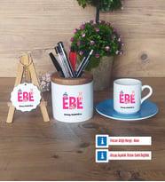 Ebe Hediye Sepeti Kalemlik, Türk Kahvesi Fincanı Kırmızı, Ahşap Anahtarlık Hediye (Model 3)