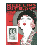 Vintage Notalar Songbook Cover Red Lips Kiss My Blues Away 1927 Tablo Ahşap Poster Dekoratif