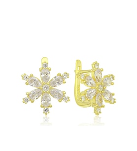 Gümüş Gold Beyaz Lotus Çiçeği Kadın Küpe CSR2185053